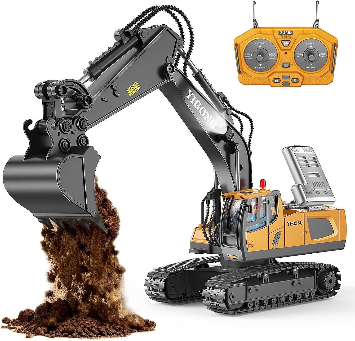 Remote Control Excavator Toy for Boys with Alloy Bucket