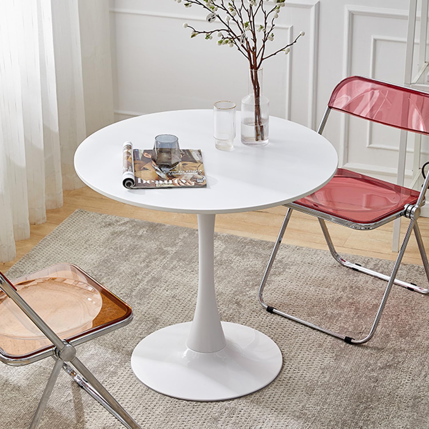 Modern White Round Dining Table 24 inch