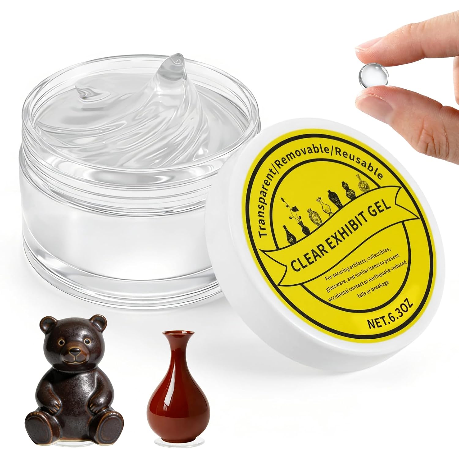 6.3/10.6 OZ Clear Exhibit Gel, Reusable Museum Putty