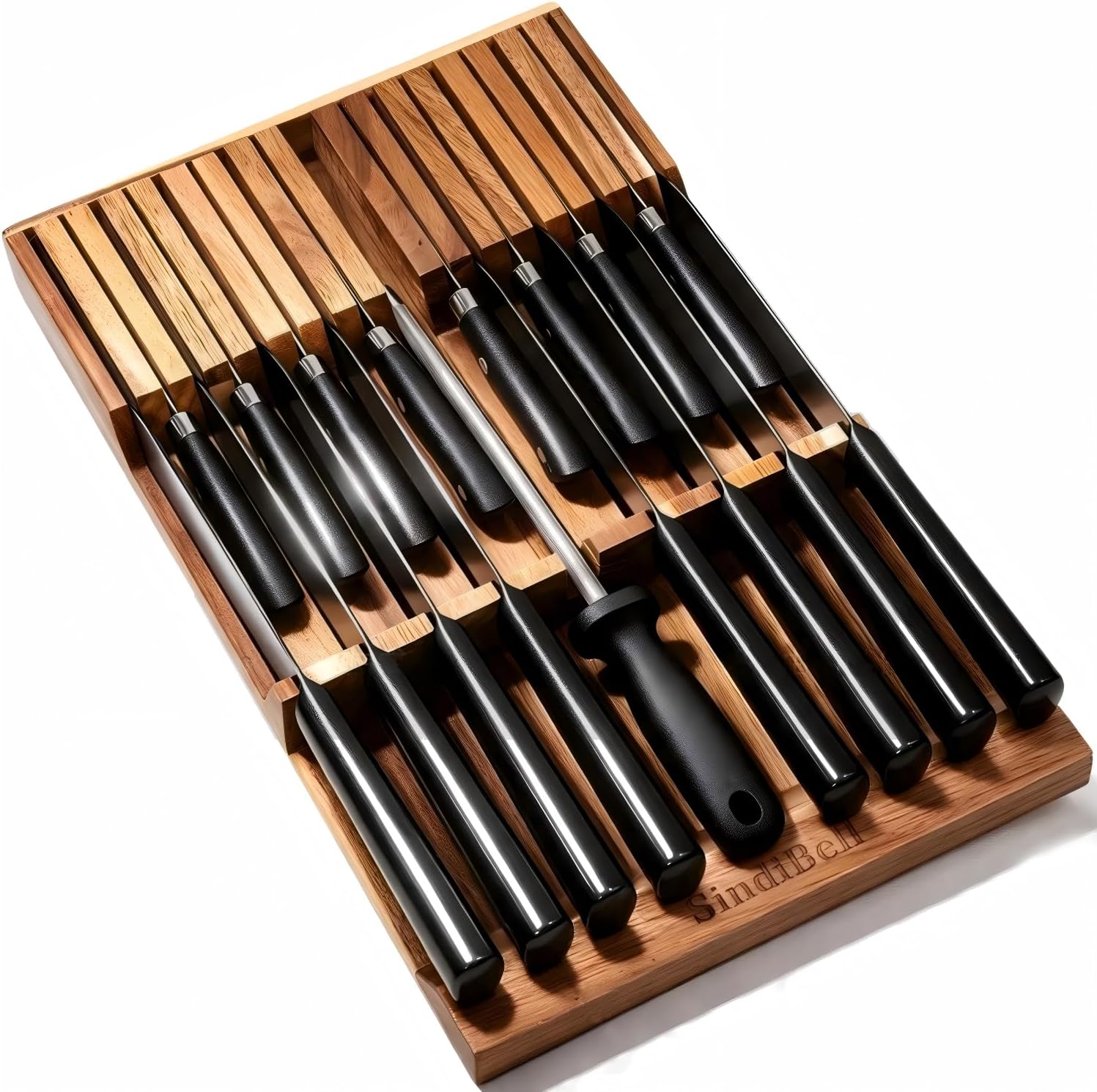 In Drawer Knife Block Acacia Wood Kitchen Knives Drawer